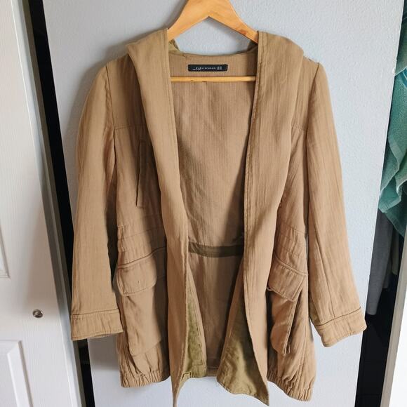 Zara Natural Tan Hooded Coat 100% linen - Picture 2 of 7